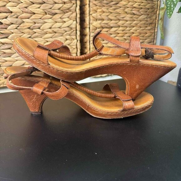 Bolo Brown wooden leather heel Sandals Size 10‎ BL6026 - Picture 6 of 9